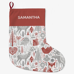 Scandinavian Christmas Forest Animals Large Christmas Stocking