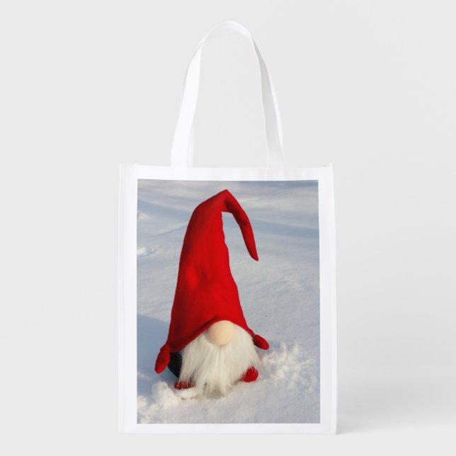 Scandinavian Christmas Gnome Grocery Bag (Front)
