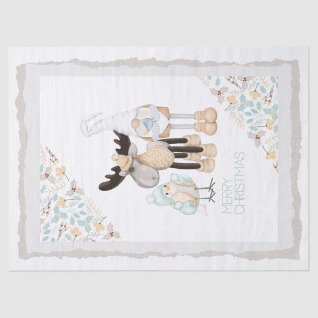 Scandinavian Christmas Gnome - Moose - Bird Tissue Paper (Front)