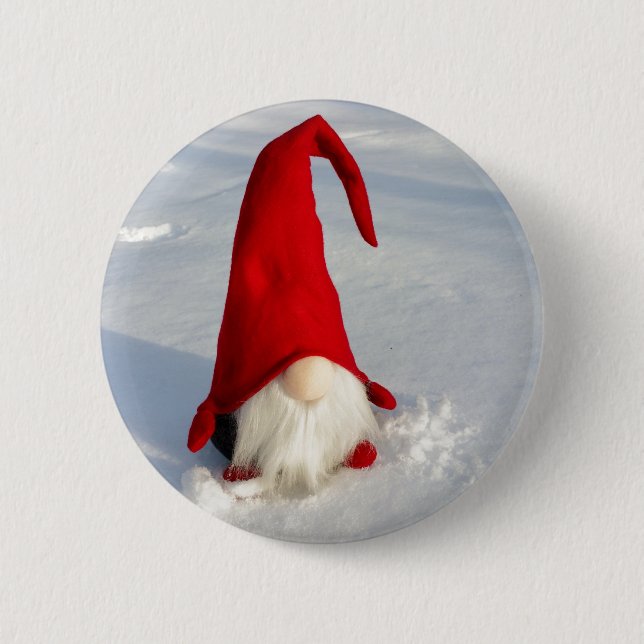 Scandinavian Christmas Gnome Pinback Button (Front)