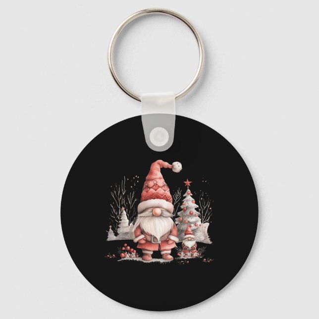 Scandinavian Christmas Gnome Red Berries  Keychain (Front)