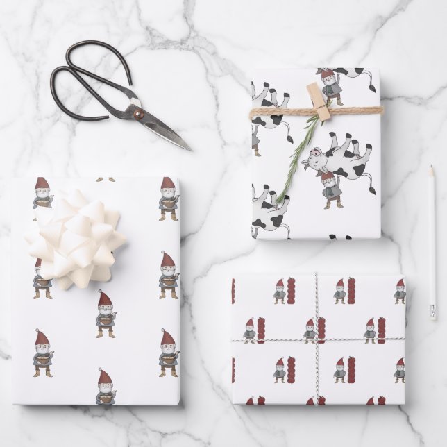 Scandinavian Christmas Gnome Tomten   Wrapping Paper Sheets (Front)