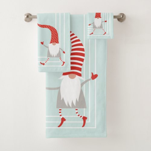 Scandinavian Christmas Gnomes Holiday Bath Towel Set