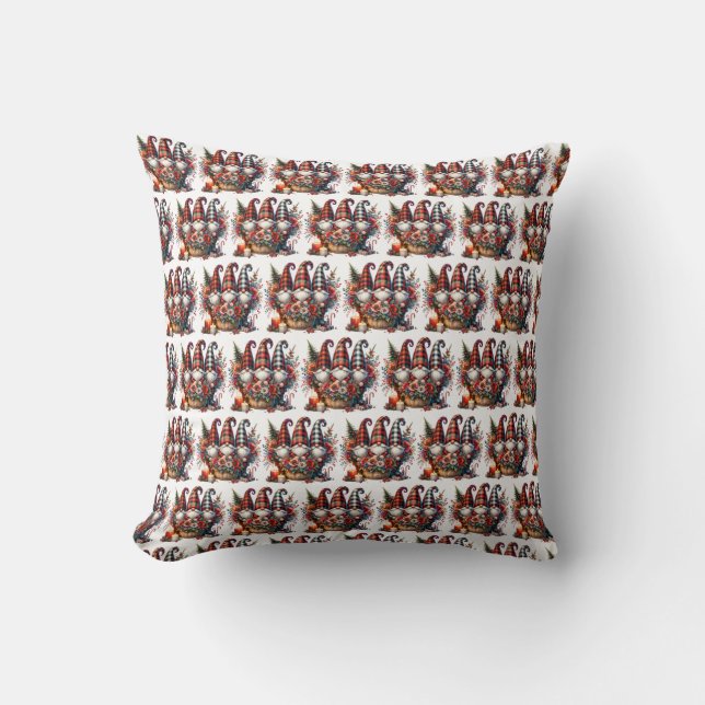 Scandinavian Christmas Gnomes Throw Pillow (Front)