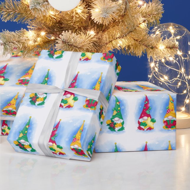 Scandinavian Christmas Gnomes  Watercolor Holiday Wrapping Paper (Holidays)
