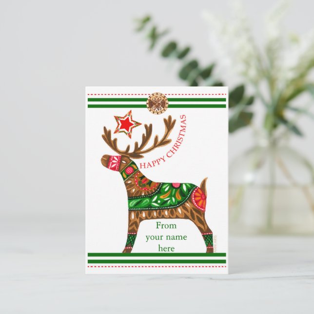 Scandinavian Christmas Greeting w/ custom text Hol Holiday Postcard (Standing Front)