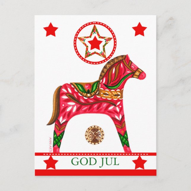 Scandinavian Christmas Greeting w/ custom text Holiday Postcard (Front)