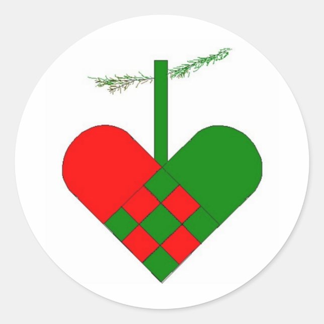 Scandinavian Christmas Hearts Classic Round Sticker (Front)