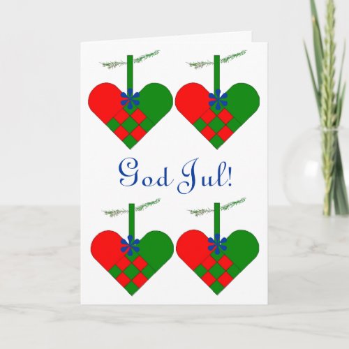 Scandinavian Christmas Hearts Personalized Holiday Card