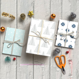 Scandinavian Christmas Minimalist Blue and White Wrapping Paper Sheets