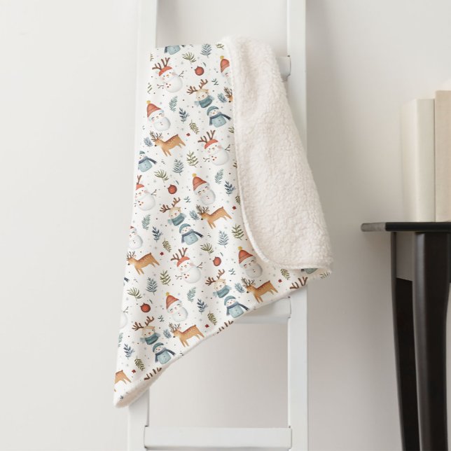 Scandinavian Christmas Nordic Winter Snowman Baby Sherpa Blanket (Creator Uploaded)