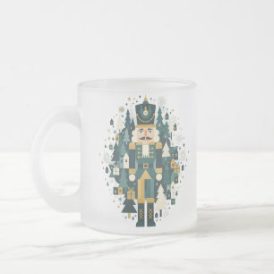 Scandinavian Christmas Nutcracker Frosted Glass Coffee Mug