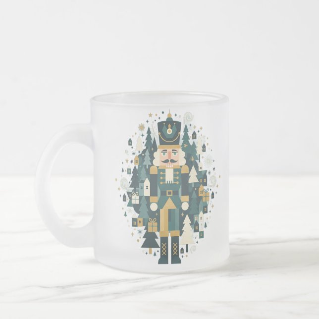 Scandinavian Christmas Nutcracker Frosted Glass Coffee Mug (Left)