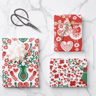 Scandinavian Christmas Pattern w Antlers & Birds