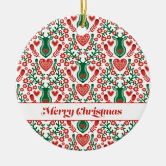 Scandinavian Christmas Pattern w Antlers & Hearts 