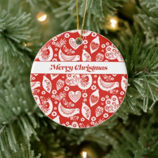 Scandinavian Christmas Pattern w Flowers and Birds