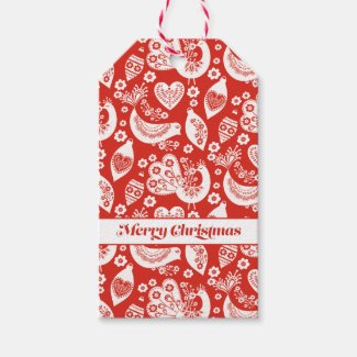 Scandinavian Christmas Pattern w Flowers and Birds