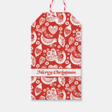 Scandinavian Christmas Pattern w Flowers and Birds