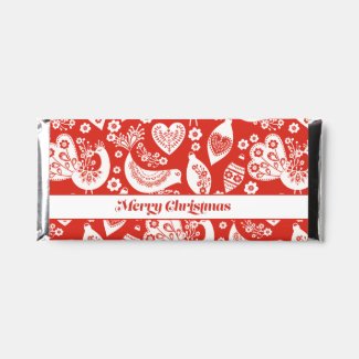 Scandinavian Christmas Pattern w Flowers and Birds