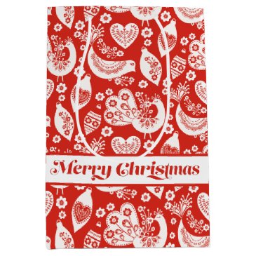 Scandinavian Christmas Pattern w Flowers and Birds