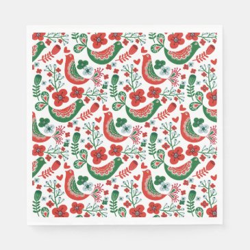 Scandinavian Christmas Pattern w Flowers and Birds
