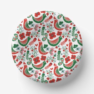 Scandinavian Christmas Pattern w Flowers and Birds