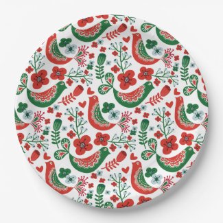 Scandinavian Christmas Pattern w Flowers and Birds
