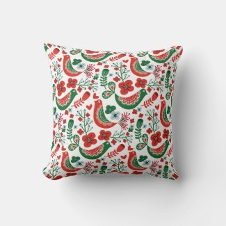 Scandinavian Christmas Pattern w Flowers and Birds