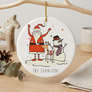 Scandinavian Christmas Personalized Santa Family Ceramic Ornament