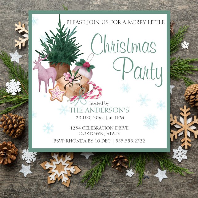 Scandinavian christmas pine decoration merry littl invitation (Scandinavian christmas pine decoration merry little christmas editable template  invitation download)