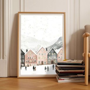 Scandinavian Christmas Print Norway Illustration 