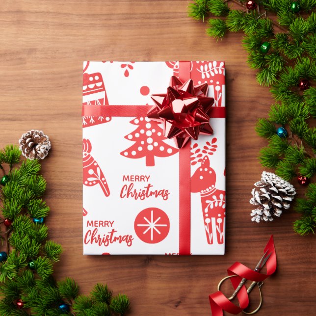  scandinavian Christmas Red and White Holiday Wrapping Paper (Holiday Gift)