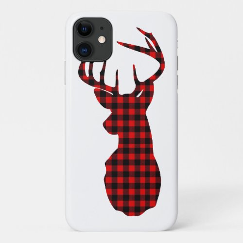scandinavian christmas red buffalo plaid deer iPhone 11 case