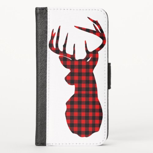 scandinavian christmas red buffalo plaid reindeer iPhone x wallet case