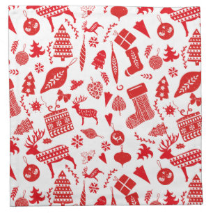 Scandinavian Christmas Red White Festive Cloth Napkin
