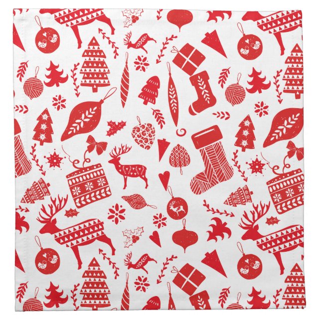 Scandinavian Christmas Red White Festive Cloth Napkin (Front)