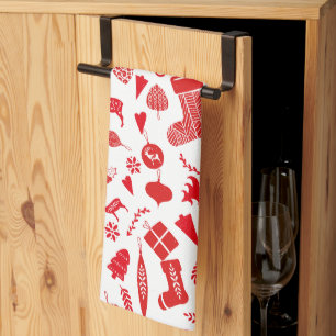 Scandinavian Christmas Red White Festive Kitchen Towel
