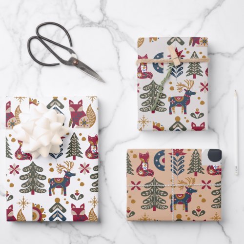 Scandinavian Christmas reindeer Woodland Animals  Wrapping Paper Sheets