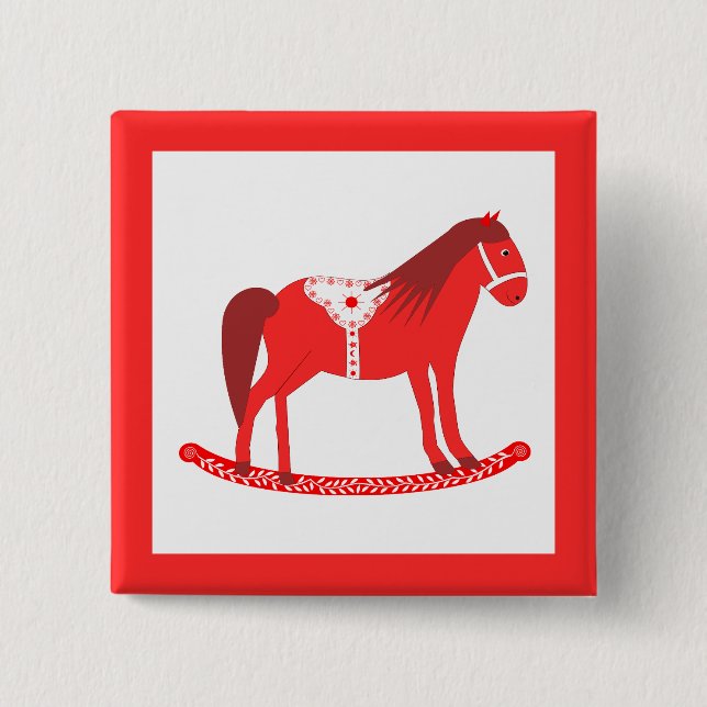 Scandinavian Christmas Rocking Horse Button (Front)