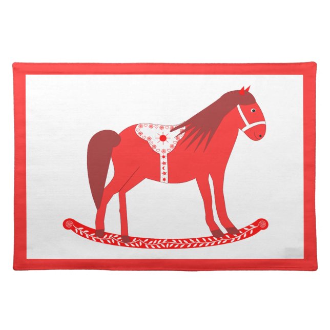 Scandinavian Christmas Rocking Horse Cloth Placemat (Front)