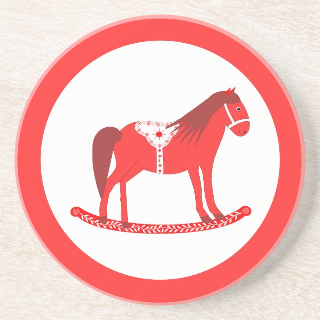 Scandinavian Christmas Rocking Horse Coaster (Front)