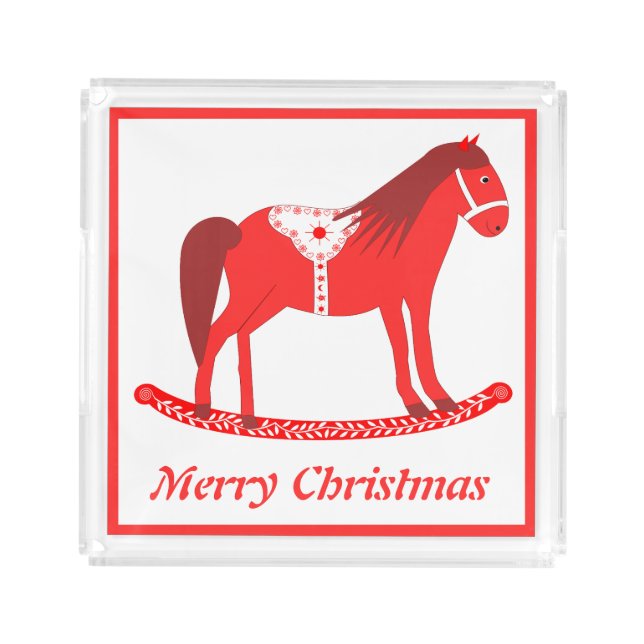 Scandinavian Christmas Rocking Horse Custom Acrylic Tray (Front)