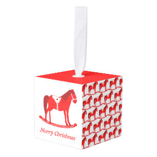 Scandinavian Christmas Rocking Horse Custom Cube Ornament