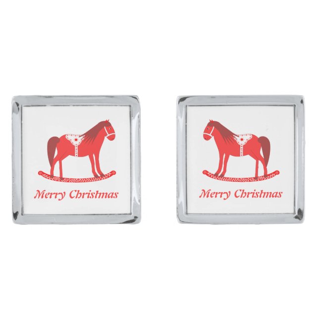 Scandinavian Christmas Rocking Horse Custom Cufflinks (Front)