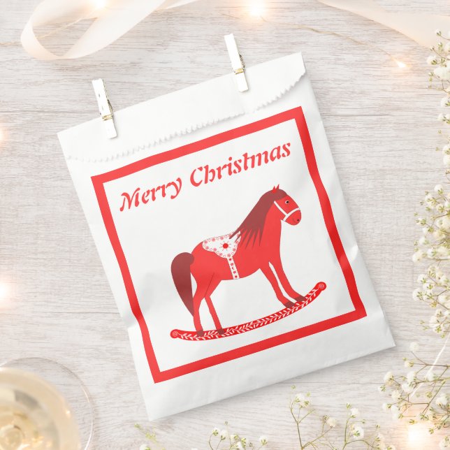 Scandinavian Christmas Rocking Horse Custom Favor Bag (Clipped)