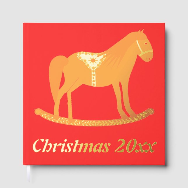 Scandinavian Christmas Rocking Horse Custom Foil Guest Book (Front)
