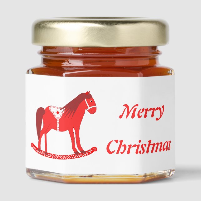 Scandinavian Christmas Rocking Horse Custom Honey Jar Favors (Front)