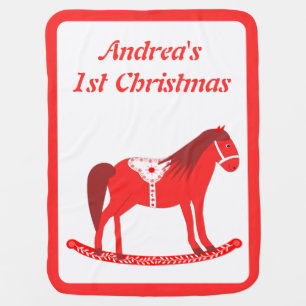 Scandinavian Christmas Rocking Horse Custom Name Baby Blanket