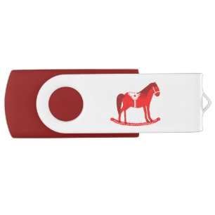 Scandinavian Christmas Rocking Horse Custom Name Flash Drive