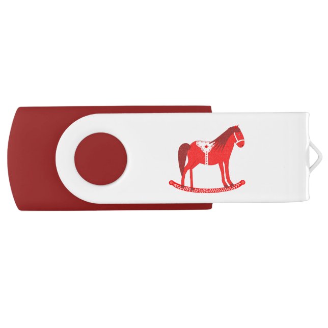Scandinavian Christmas Rocking Horse Custom Name Flash Drive (Front)